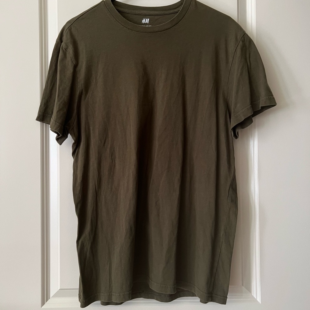 H&M Men's Olive Crew Neck Short Sleeve T-Shirt
